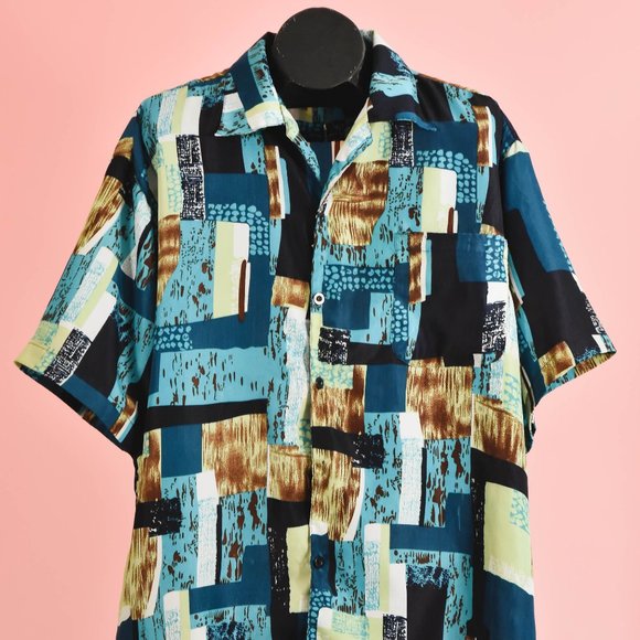 Vintage Other - 90s Blue Patchwork Vintage Festival Shirt Size XXL